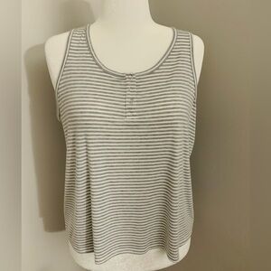 White and Gray Striped Scoop Neck Tank Top